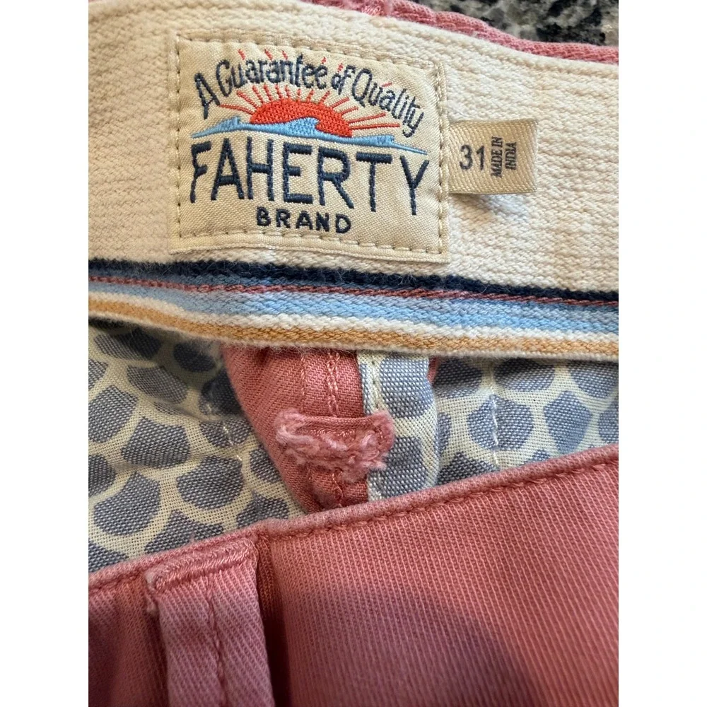 Faherty Mens All Day Shorts Coral Pink Organic Cotton Tencel Chino Size 31 7in